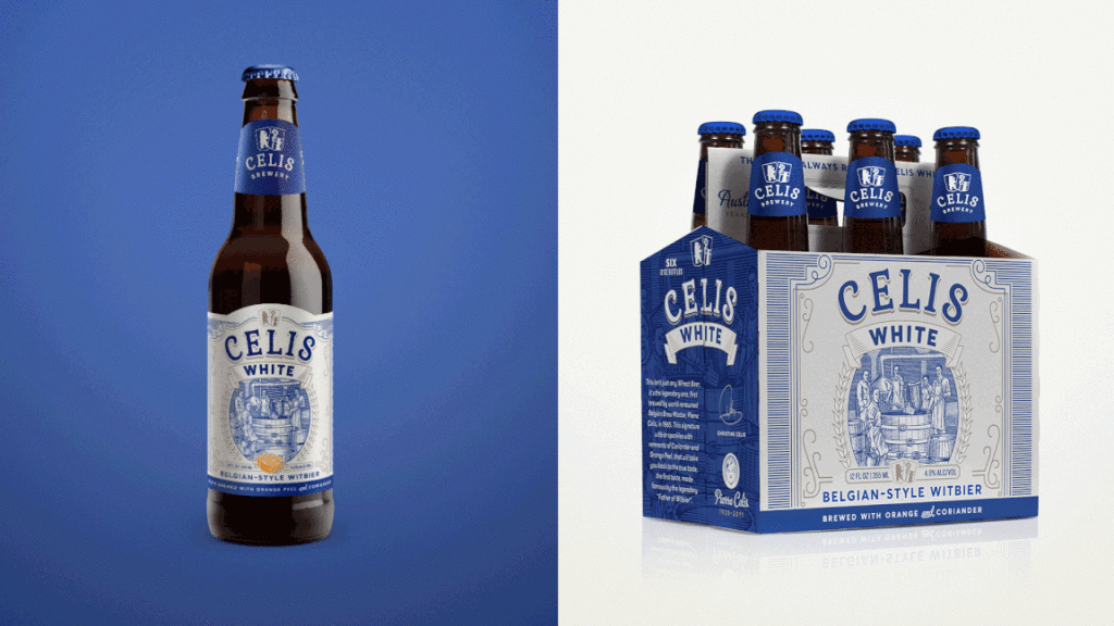 Celis brewery beer six pack package design
